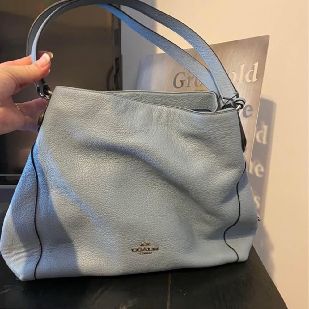 Coach Blue Pebbled Leather Shoulder Bag with Gold Hardware